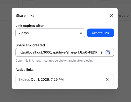 Creating and revoking a share link