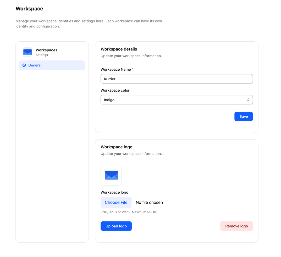 Workspace details and color settings