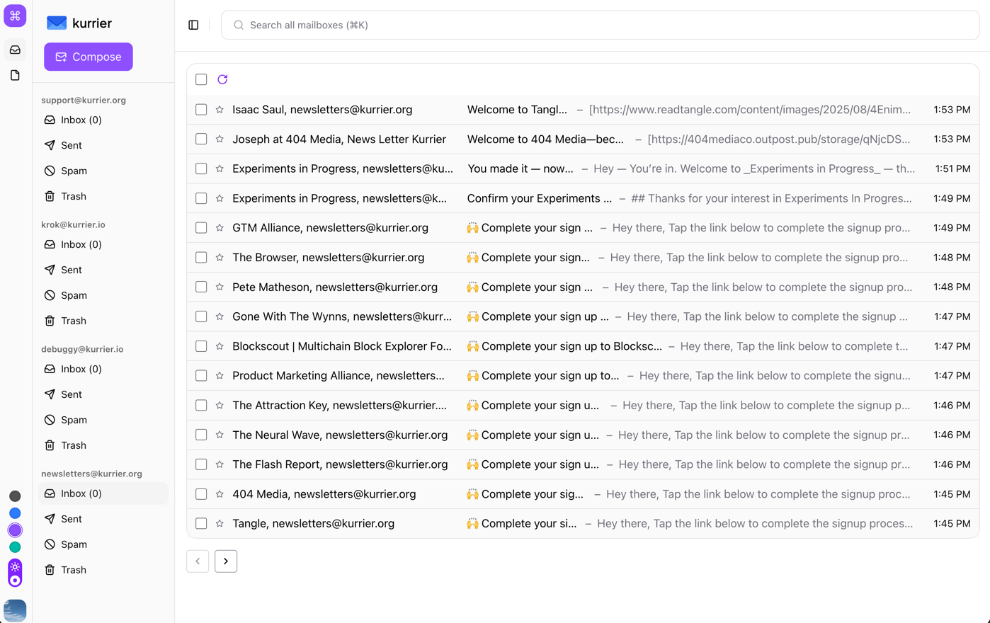 Kurrier Webmail View